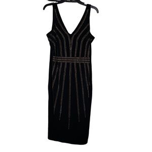 Carmen Marc Valvo Dress Bodycon Black Copper Studs Cocktail Evening Holiday L